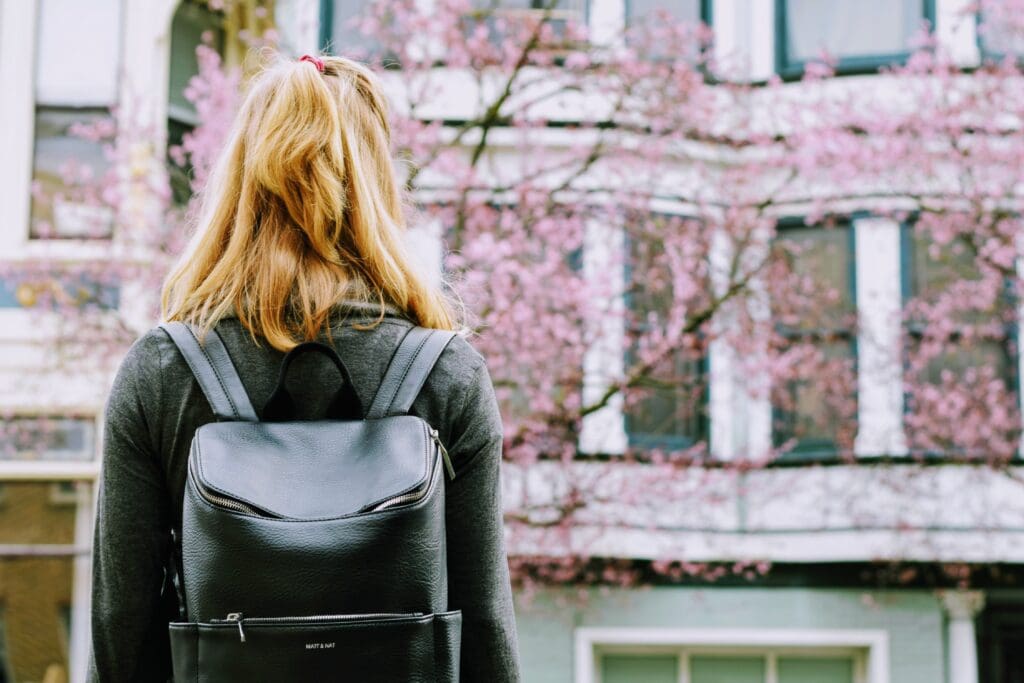 Student looking at college