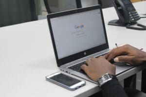 A computer showing a Google SERP