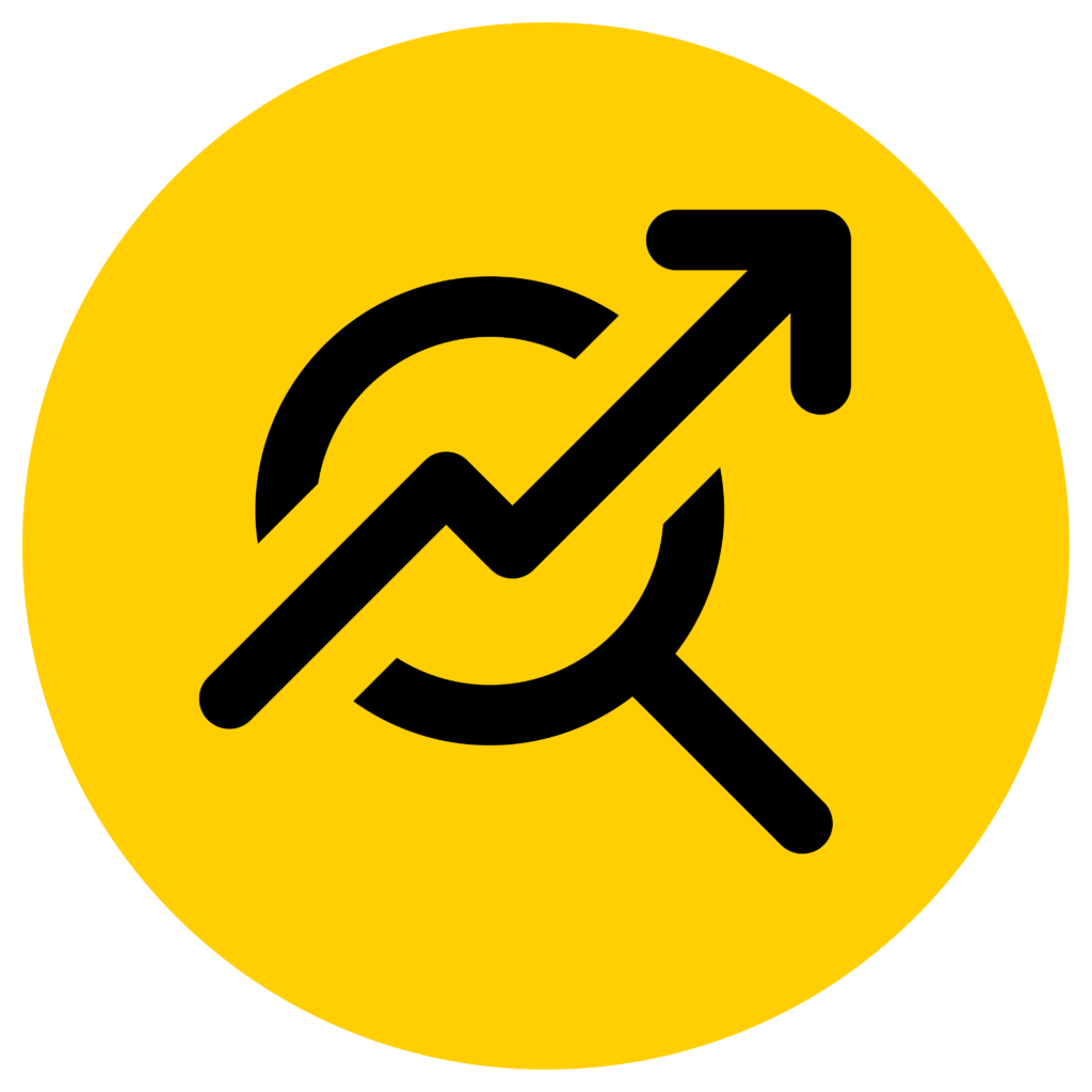 Black upward arrow inside yellow circle